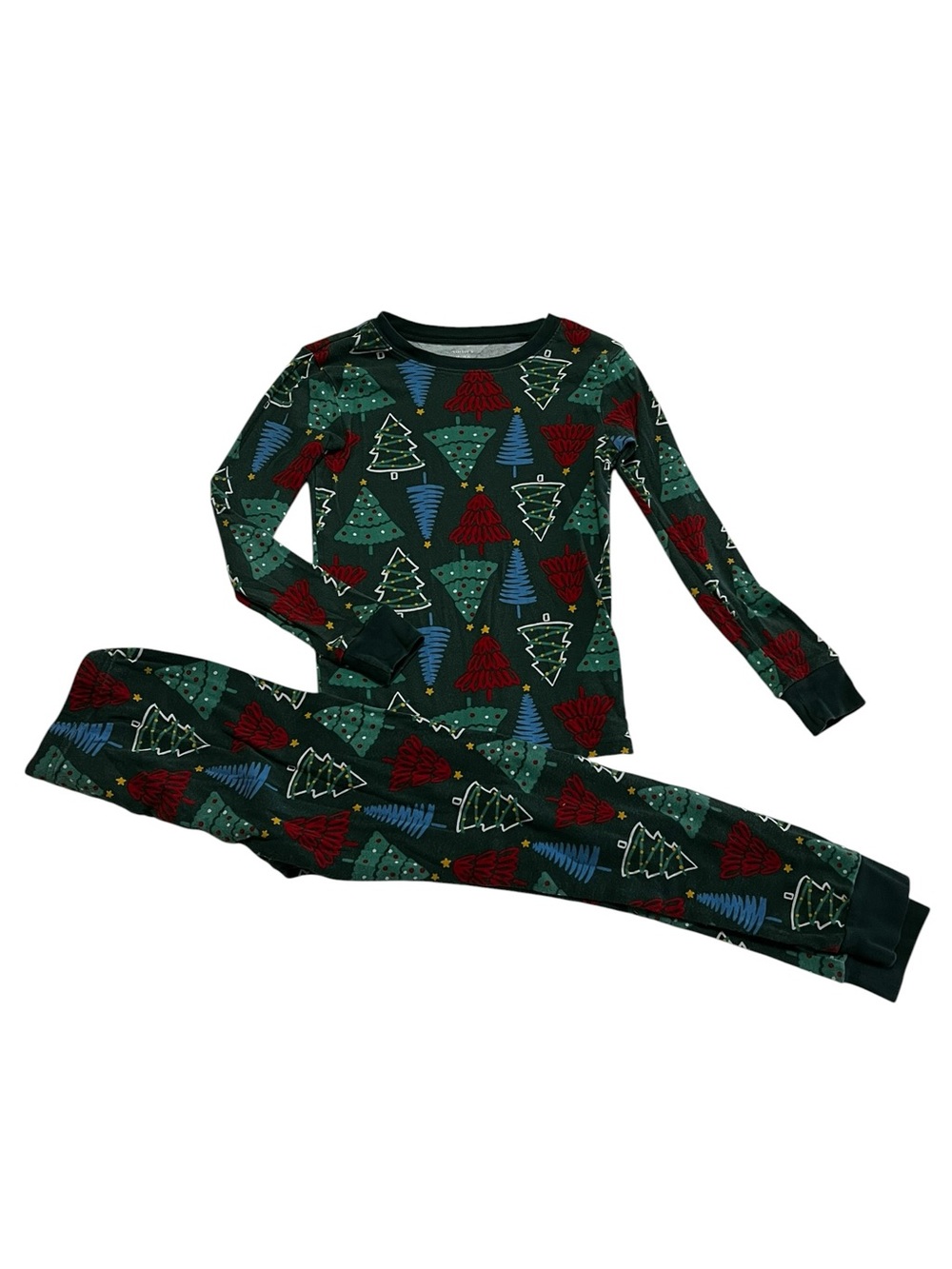 Kids 8 Y Green Christmas Tree Print‎ Pajama Set